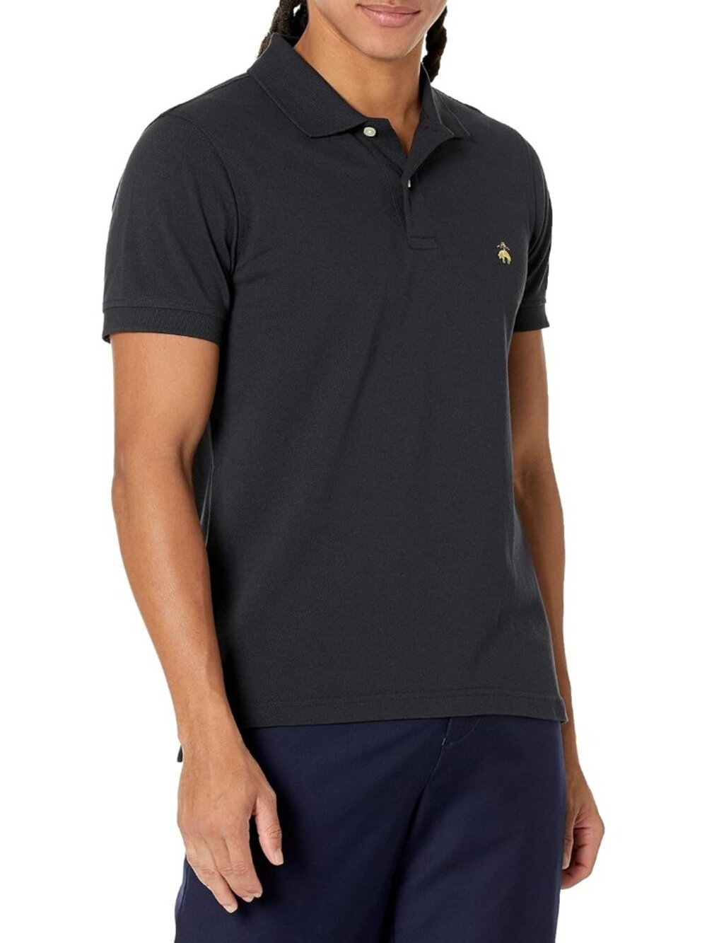 Men's Black Cotton Pique Stretch Logo Polo Shirt Short Sleeve Casual Fit Use